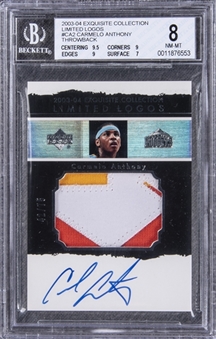 2003-04 UD "Exquisite Collection" Limited Logos Throwback #CA2 Carmelo Anthony Signed Patch Rookie Card (#42/75) – BGS NM-MT 8/BGS 10